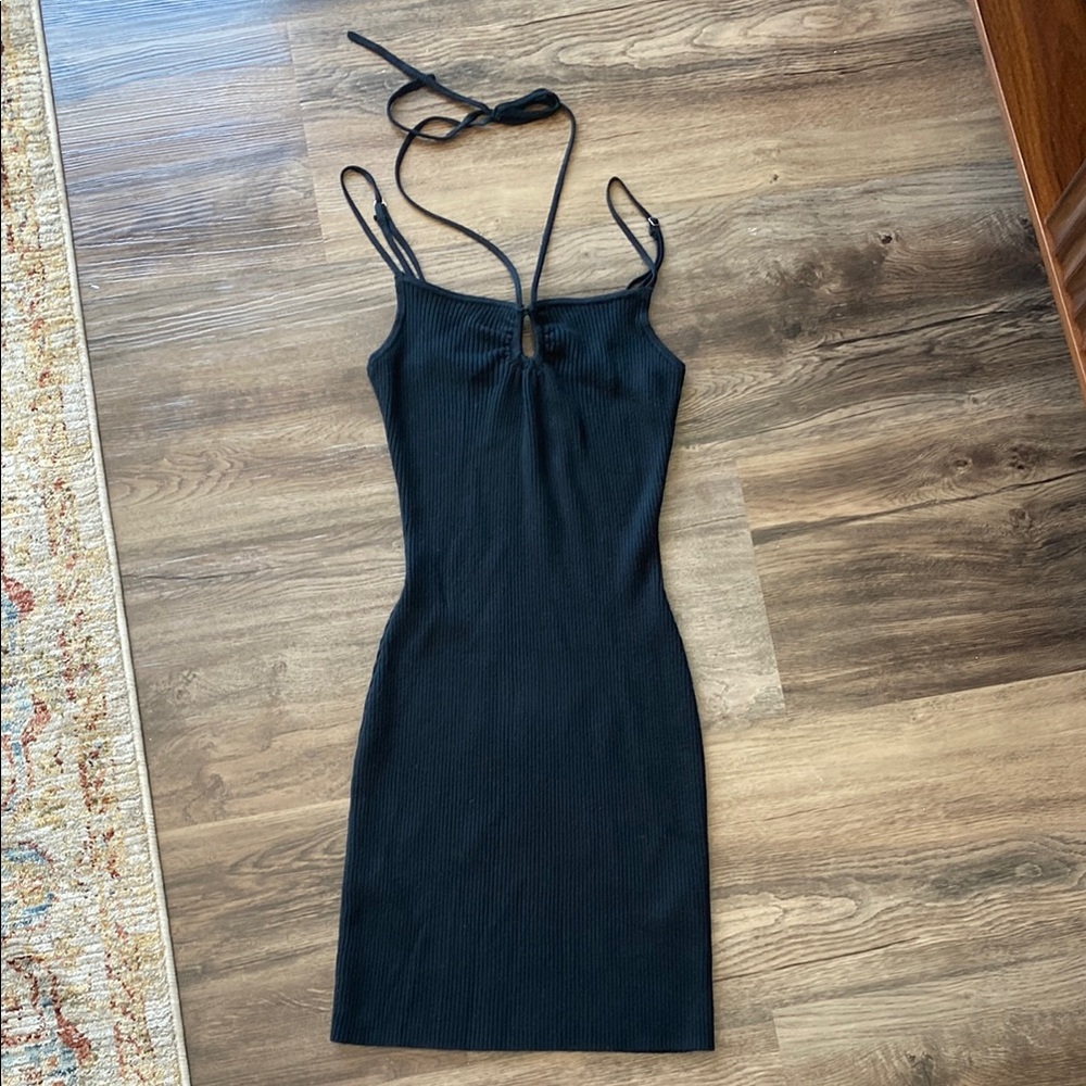 Black ribbed halter dress